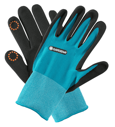Gardena handschoenen maat L, turkoois met zwarte handpalm en oranje noppen
