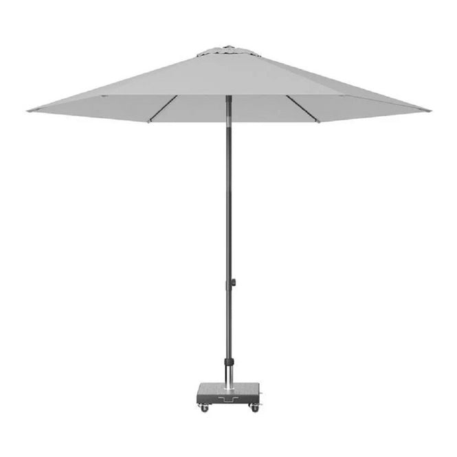 Platinum parasol Lisboa ø300 met lichtgrijze doek, open, op metalen paal met voet