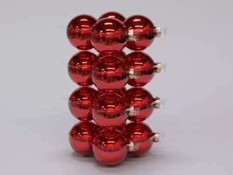 16 Kerstballen, glas glans rood 80mm