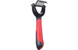 Klittenkam met rond blad, rode grip en zwart frame met tanden, maat S, Flamingo