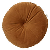Rond fluwelen sierkussen met knoopdetail, tobacco bruin
