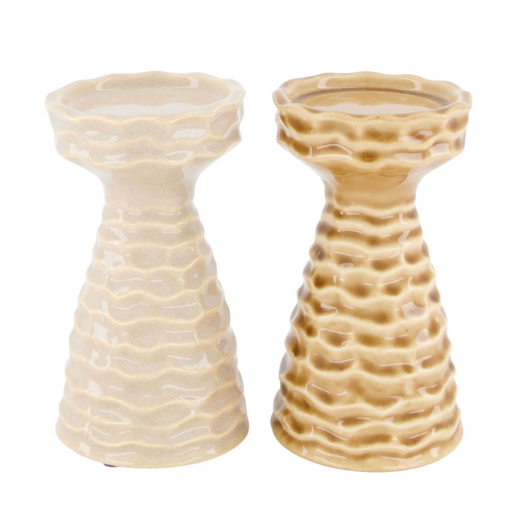 Pilaar kandelaar houder keramiek 9x9x16cm set van 2