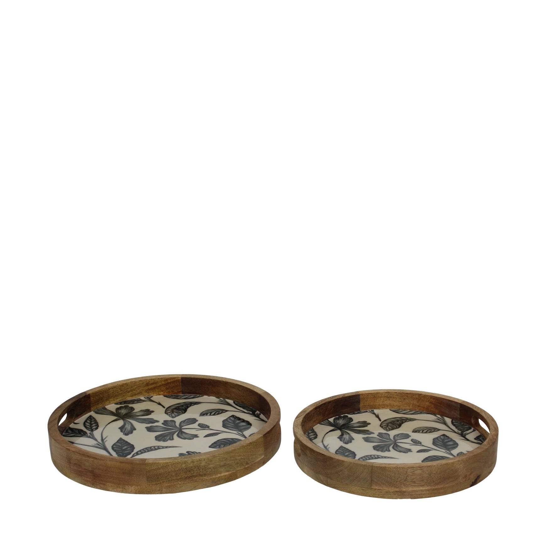 Tray rond mango hout met print 38x38x5.5cm S/2