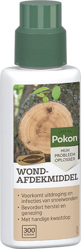 Pokon wondafdekmiddel fles met groene dop en kwastopzetstuk, 300 gram