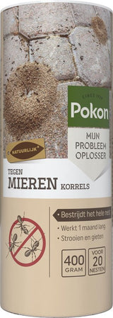 Pokon mierenkorrels in rolverpakking met label ‘tegen mieren’ en 400 gram