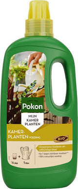 Pokon BIO kamerplantenvoeding, fles met groen etiket en gele dop, 1 liter