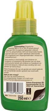 Achterzijde palmvoeding fles, groen, met productinfo en inhoud 250 ml