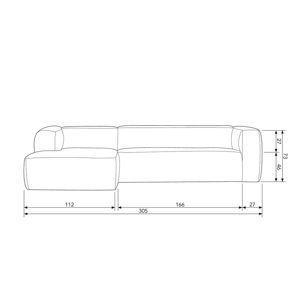 BEAN HOEKBANK LINKS INCL. KUSSENS MIDDENGRIJS MELANGE