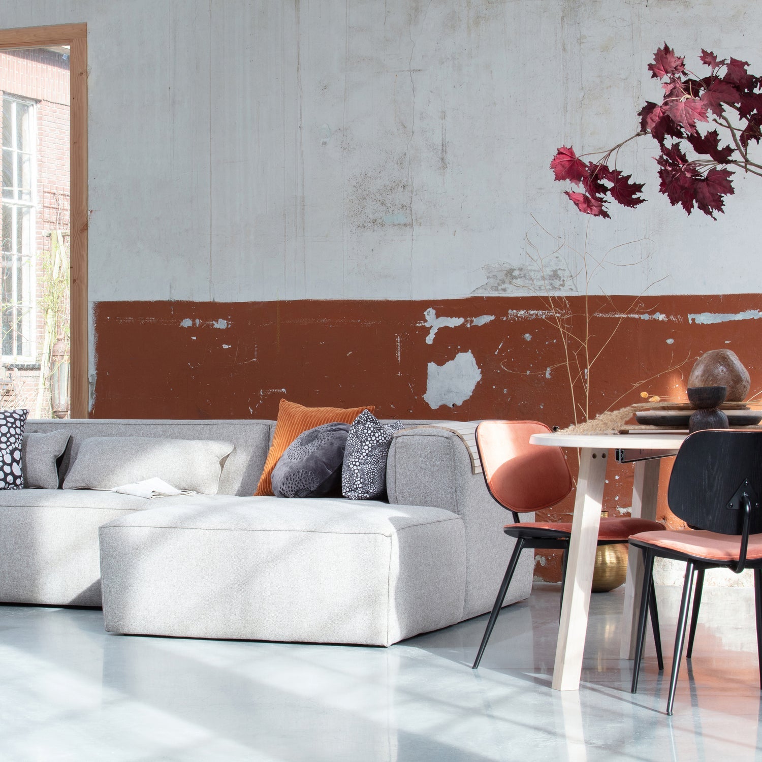 BEAN HOEKBANK RECHTS INCL. KUSSENS LICHTGRIJS MELANGE