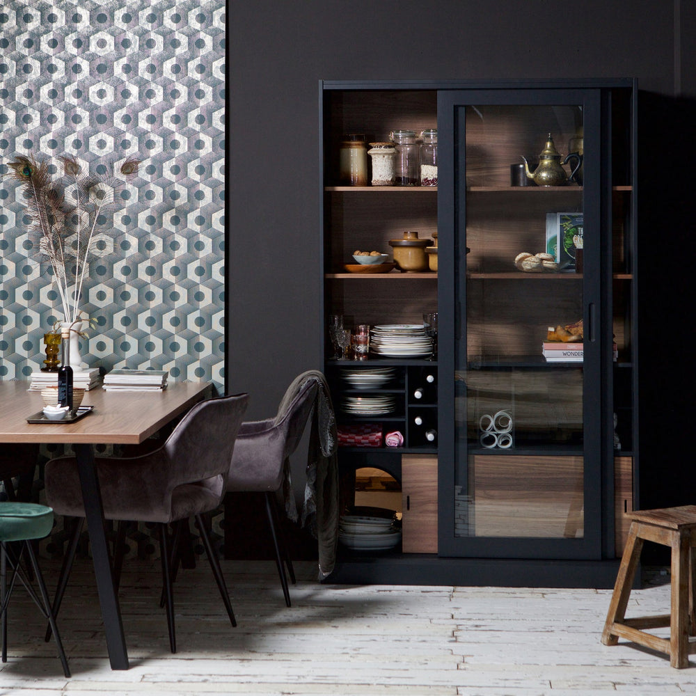 JAMES VITRINEKAST ZWART/WALNOOT [fsc]