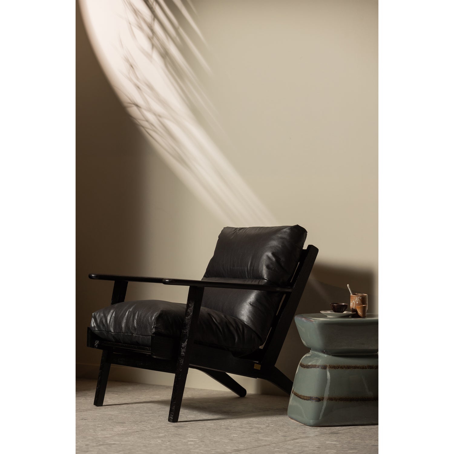 HOUSTON FAUTEUIL LEER/HOUT ZWART