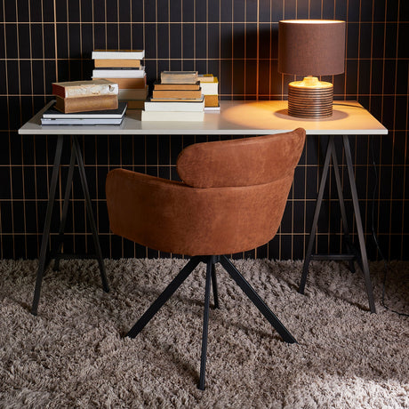 FENNE DRAAIBARE EETKAMERSTOEL LEERLOOK COGNAC