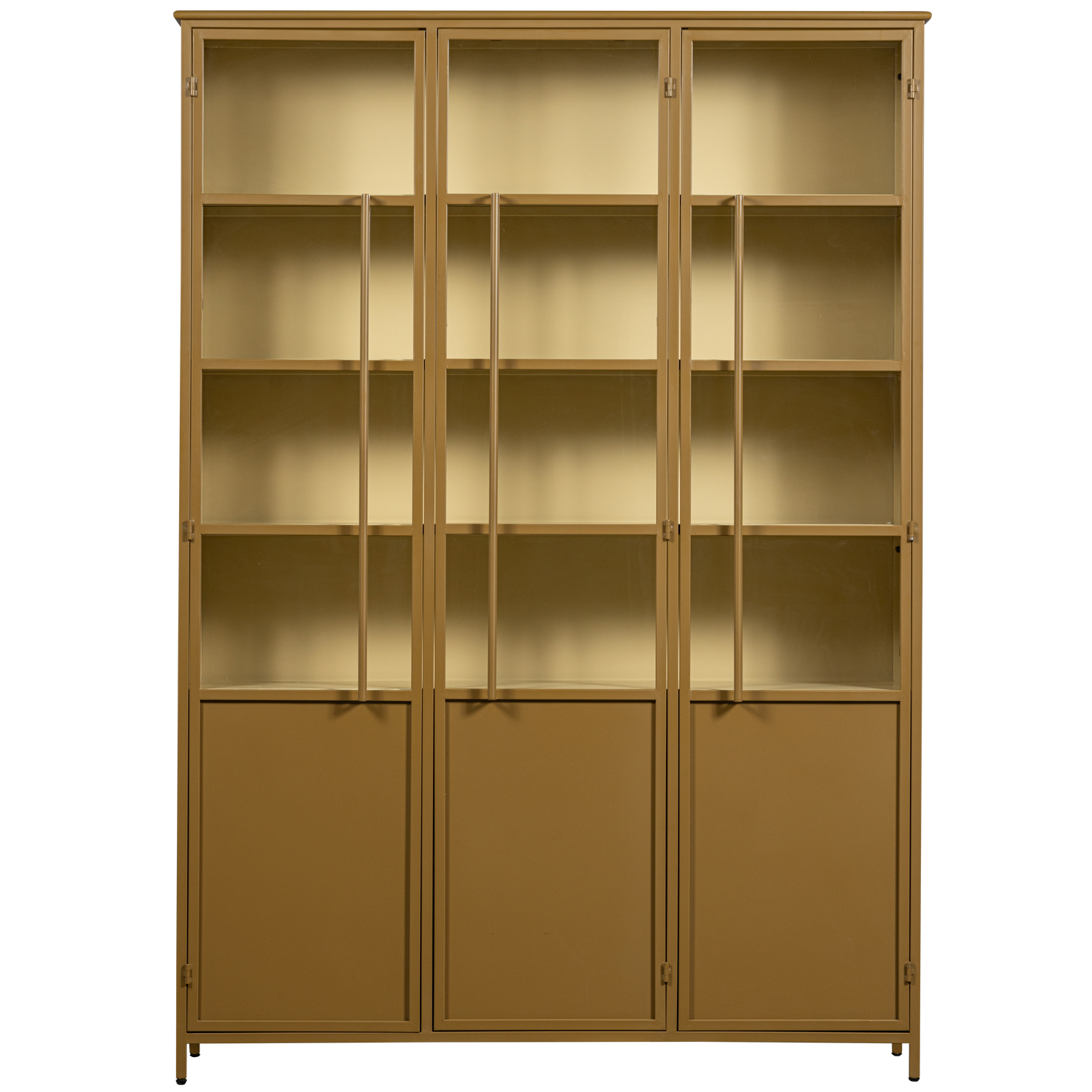 EXHIBIT XL 3-DEURS VITRINEKAST METAAL HONINGGEEL