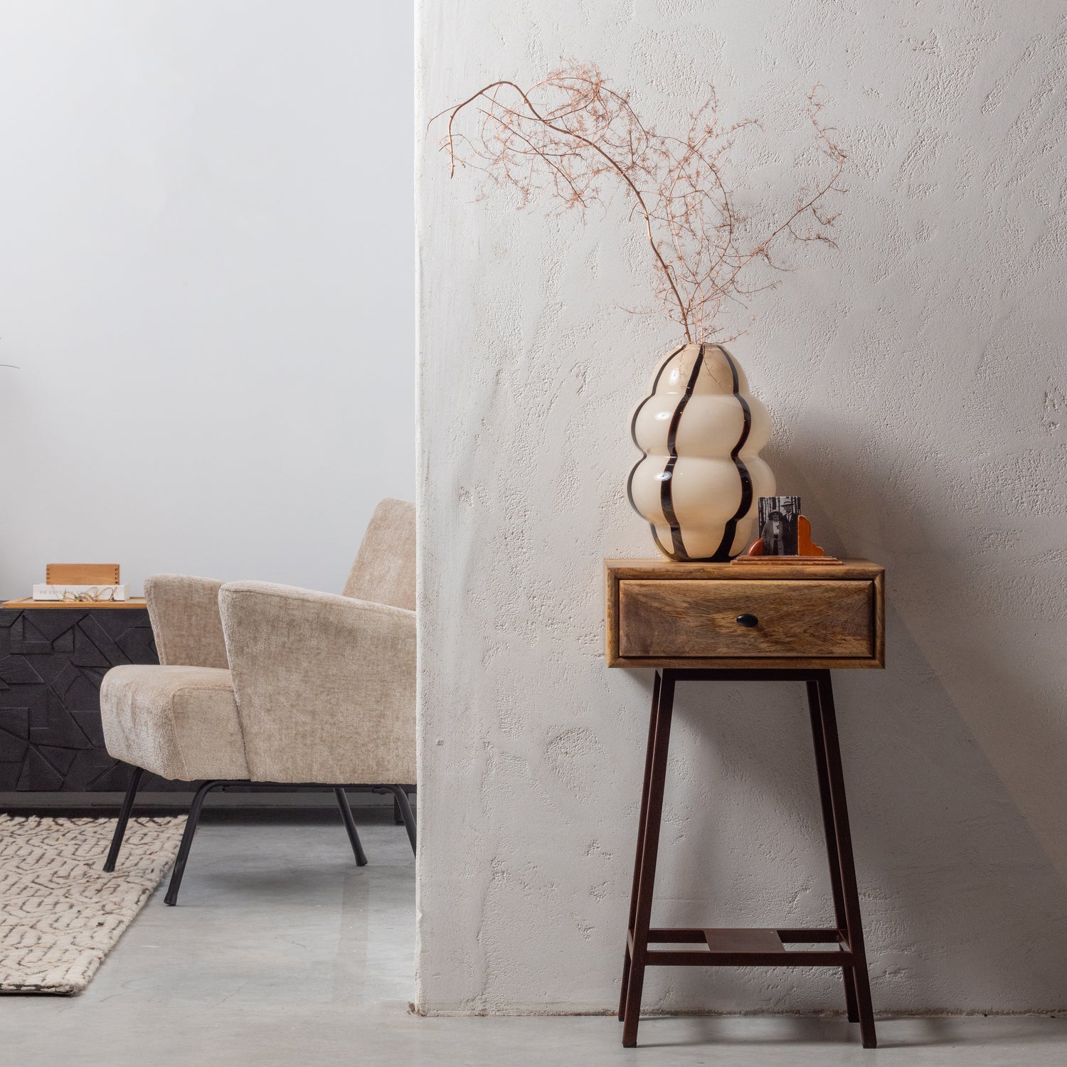 SKYBOX SIDETABLE MANGOHOUT/METAAL NATUREL