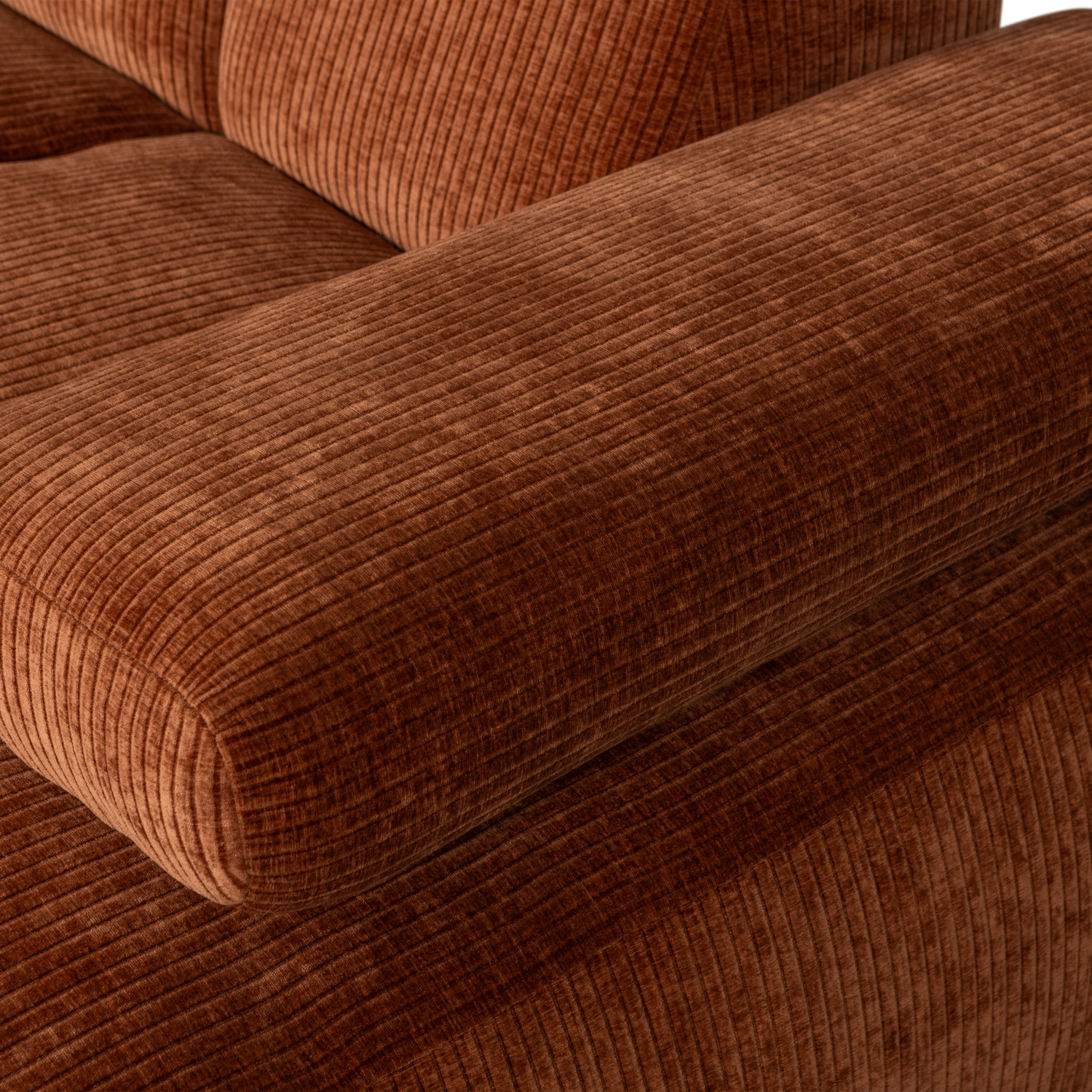 MOJO CHAISE LONGUE BANK RECHTS RIBSTOF ROESTBRUIN