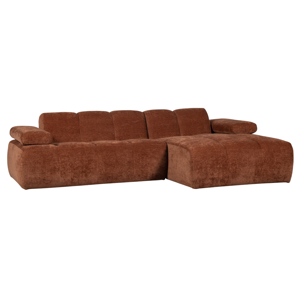 MOJO CHAISE LONGUE BANK RECHTS RIBSTOF ROESTBRUIN