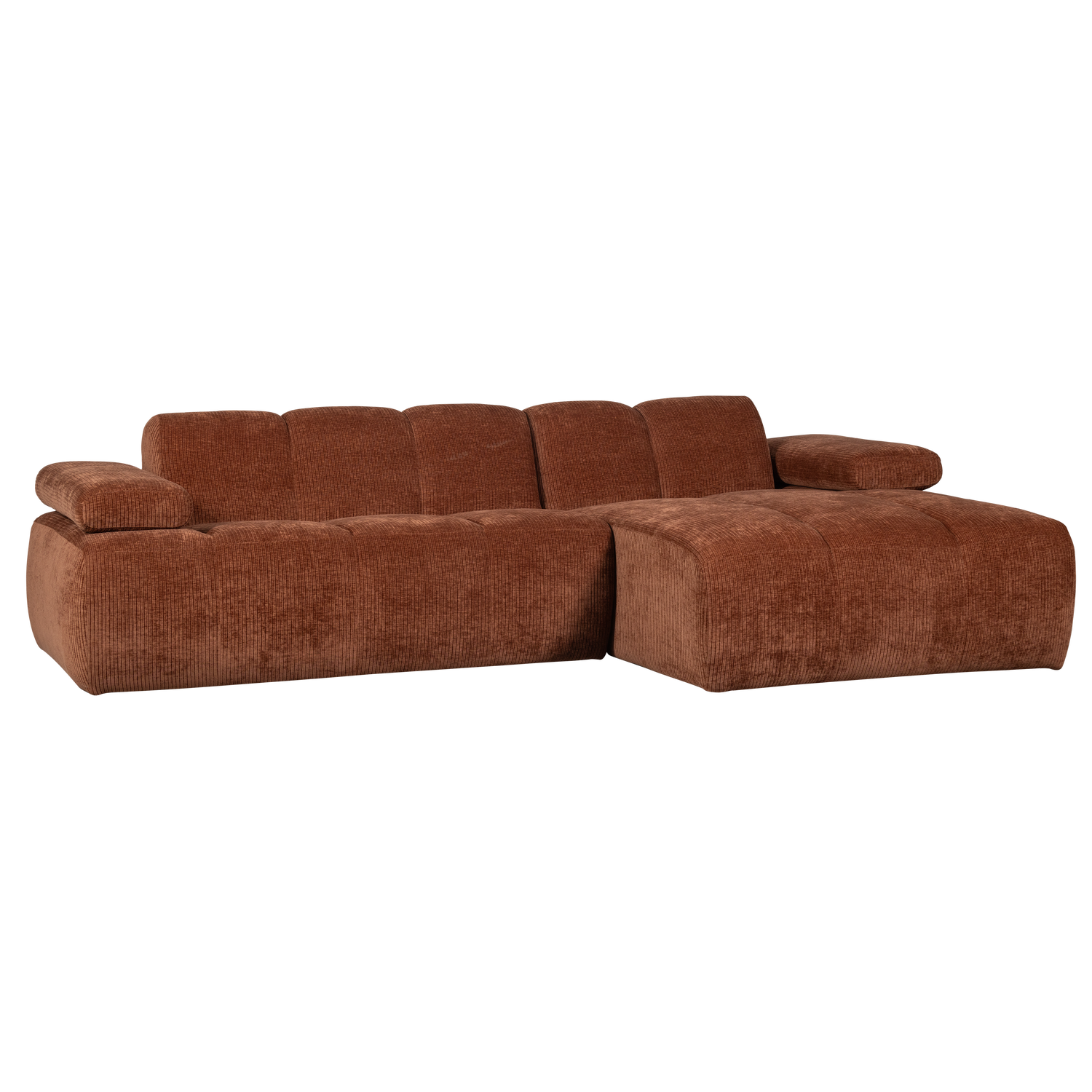 MOJO CHAISE LONGUE BANK RECHTS RIBSTOF ROESTBRUIN