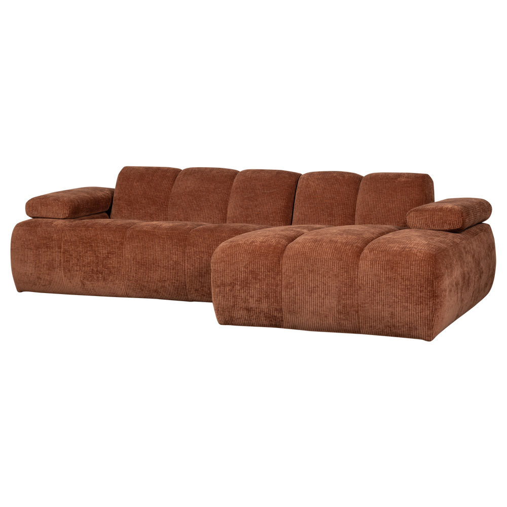 MOJO CHAISE LONGUE BANK RECHTS RIBSTOF ROESTBRUIN