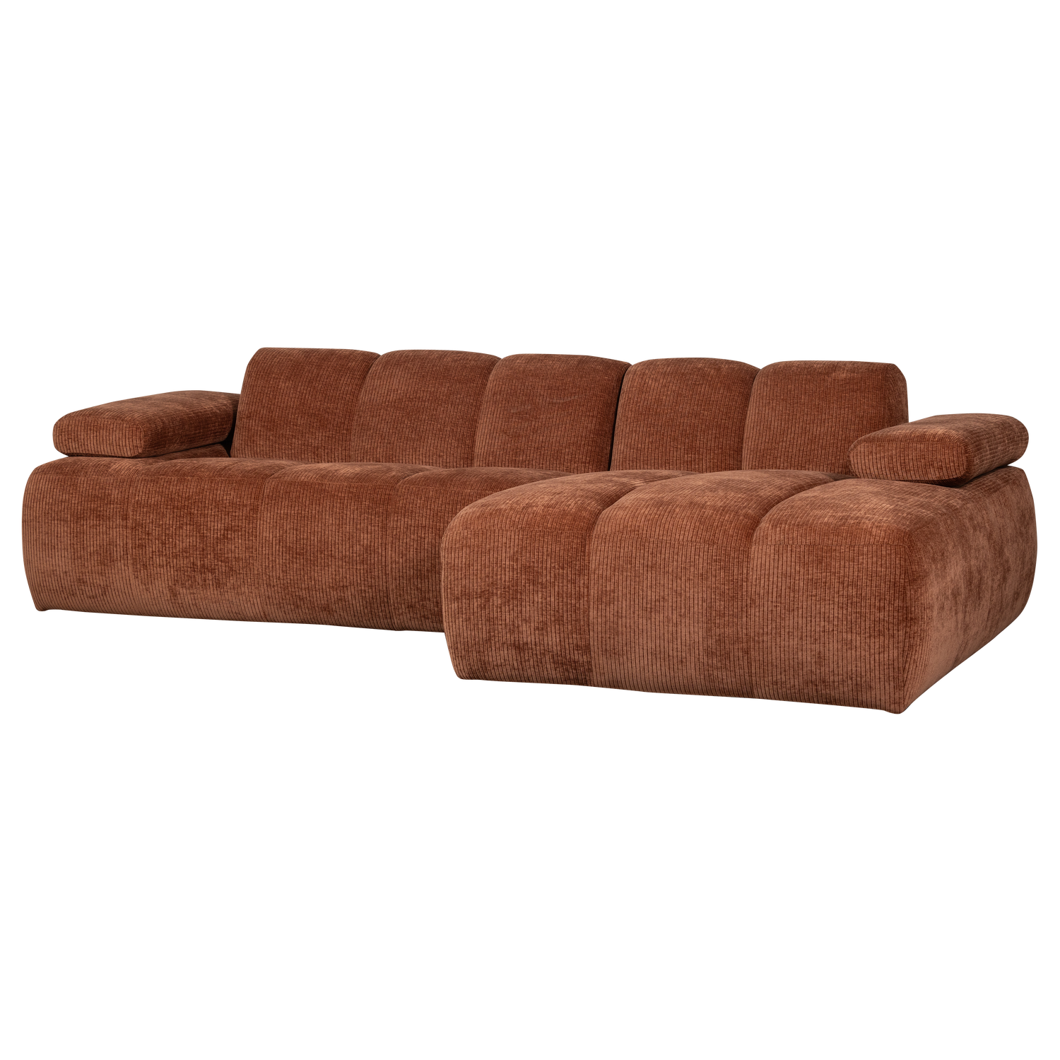 MOJO CHAISE LONGUE BANK RECHTS RIBSTOF ROESTBRUIN