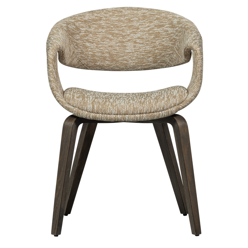 YOSSI EETKAMERSTOEL ZAND MET HOUTEN POOT DONKERBRUIN