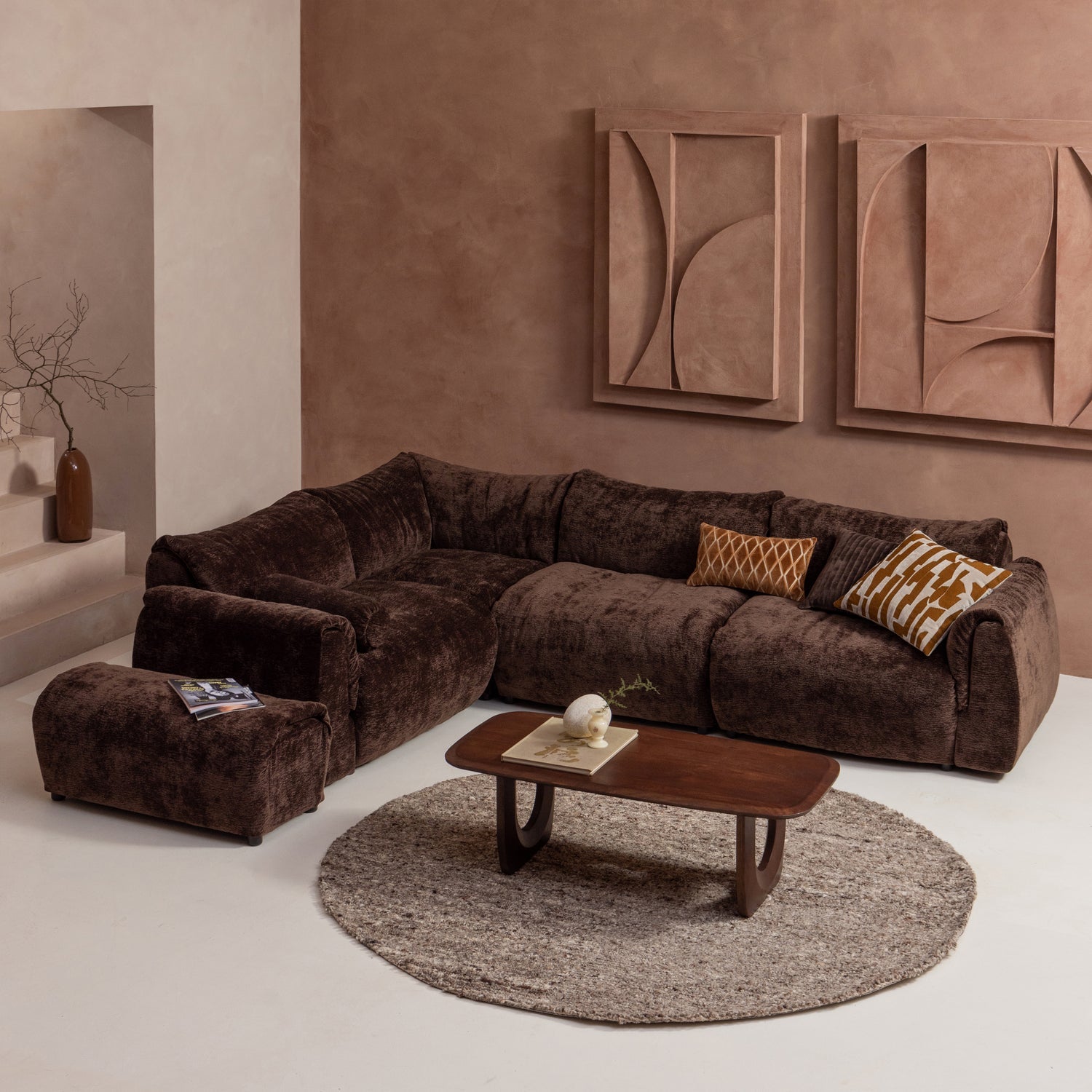 BAGGY HOEKBANK LINKS 3D CHENILLE DONKERBRUIN