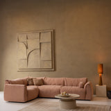 BAGGY HOEKBANK LINKS GEWEVEN CHENILLE OUD ROZE