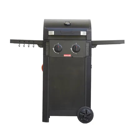 Zwart gasbarbecue met 2 knoppen en zijplank