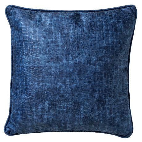 Blauw sierkussen met slangenprint en effen biezoomen, vierkant 45x45 cm