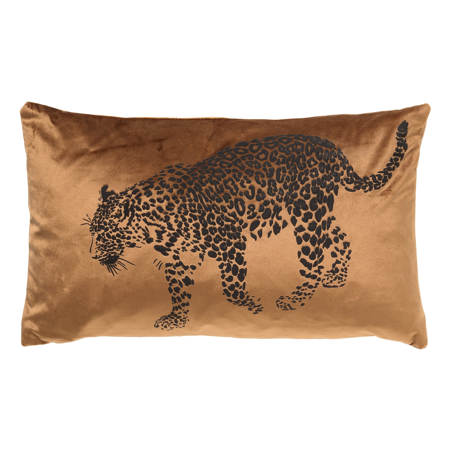 Sierkussen Sula 30x50 cm tabakbruine kussenhoes met luipaardprint voorzijde