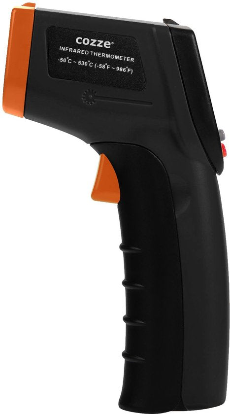 Cozze infraroodthermometer met zwarte behuizing en oranje accenten