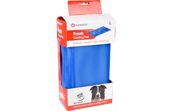 Koelmat verpakking met blauwe rechthoekige koelpad