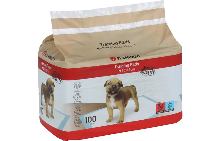 Verpakte trainingspads voor puppy's, wit met rode verpakking