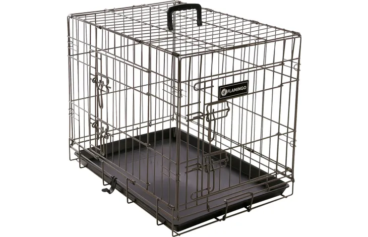 Flamingo Hundebox S – Faltbare Hundebox Auto – Hundebox Drahtkäfig Taupe – 61x43x50 cm