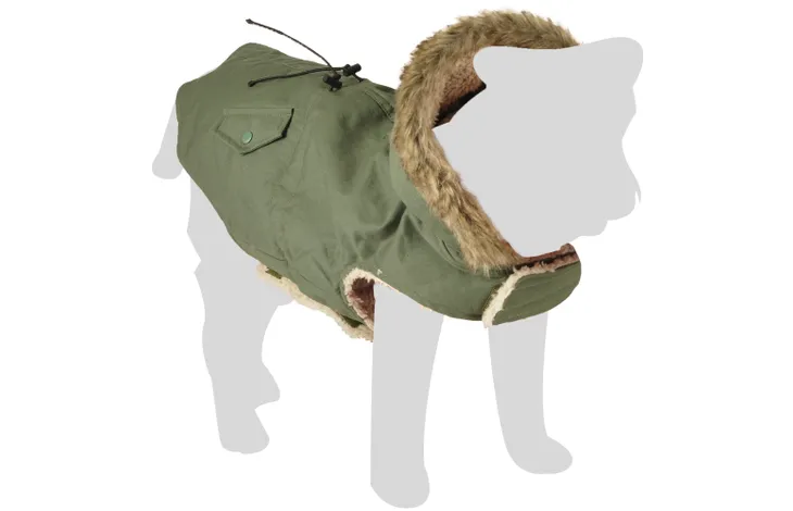 Groene winterjas met bontkraag en capuchon voor flamingo