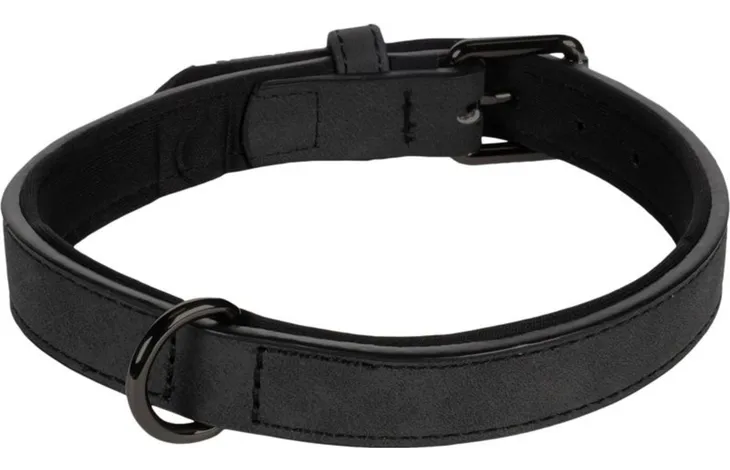 Flamingo halsband van zwart neopreen met dubbele metalen ringen en gesp