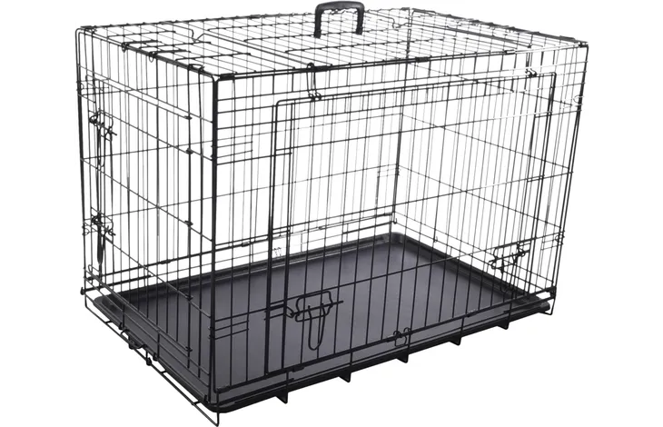 Hundebox Nyo Schwarz M – 77x47x53,5 cm – faltbarer Drahtkäfig mit 2 Türen & Schublade – Flamingo Hundebox mit Griff