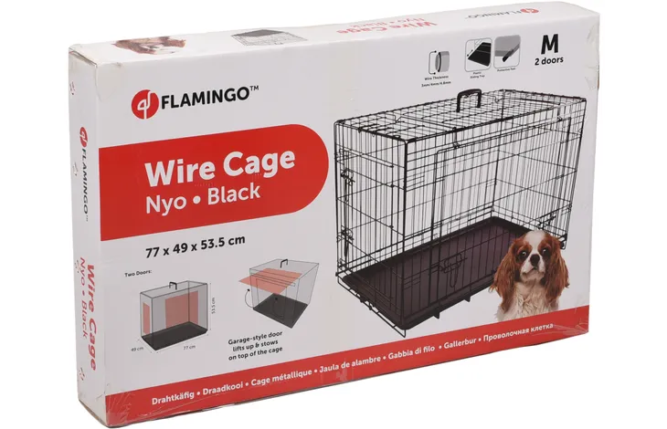 Hundebox Nyo Schwarz M – 77x47x53,5 cm – faltbarer Drahtkäfig mit 2 Türen & Schublade – Flamingo Hundebox mit Griff