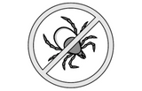 Pictogram met gekruiste cirkel: shampoo helpt tegen vlooien en teken
