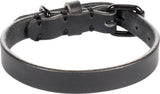 Flamingo halsband Leano, zwarte leren halsband met verstelriemen en metalen gesp