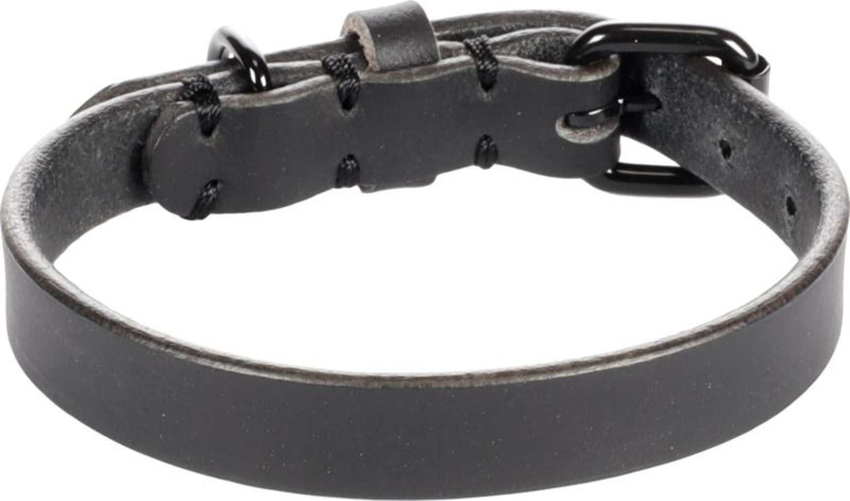 Flamingo halsband Leano, zwarte leren halsband met verstelriemen en metalen gesp