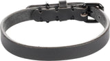 Zwarte leren halsband met verstelgaten en metalen sluiting