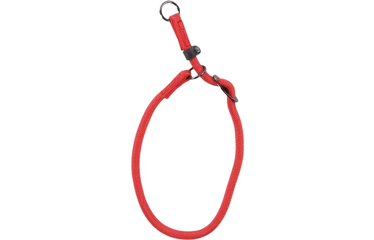 Anti-trek halsband Aiden met rode lus en zwarte koppelring bovenaan