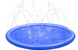 Ronde sprinkelmat van blauw plastic, met verhoogde rand en open midden