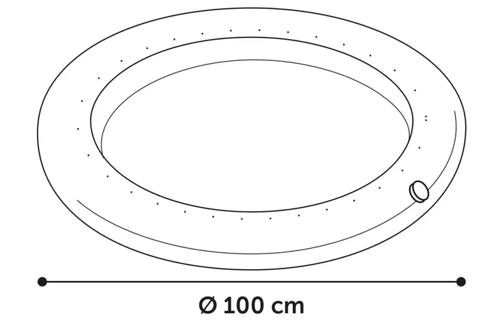 Plattegrond van ronde sprinkelmat met diameter Ø100 cm en druppelpuntjes
