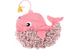 Roze snuffelmat in vissen/walvisvorm met oog en franjes, met staart