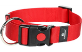 Rood hondenhalsband met zwarte gesp en metalen ring
