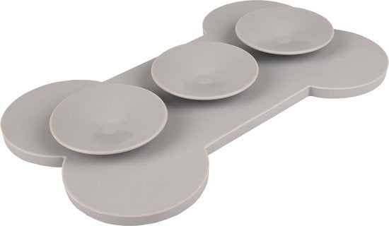 Flamingo likmat Yummie Large grijs, botvormige likmat met drie ronde vakken