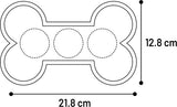 Schets van blauwe botvormige likmat met afmetingen 21,8 cm en 12,8 cm