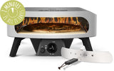 Grijze gas pizzaoven met open kookruimte, pizzasteen en houten pizzaschep