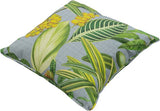 Sierkussen met tropische blad- en bananenlookprint op lichtgrijze hoes, groene bies